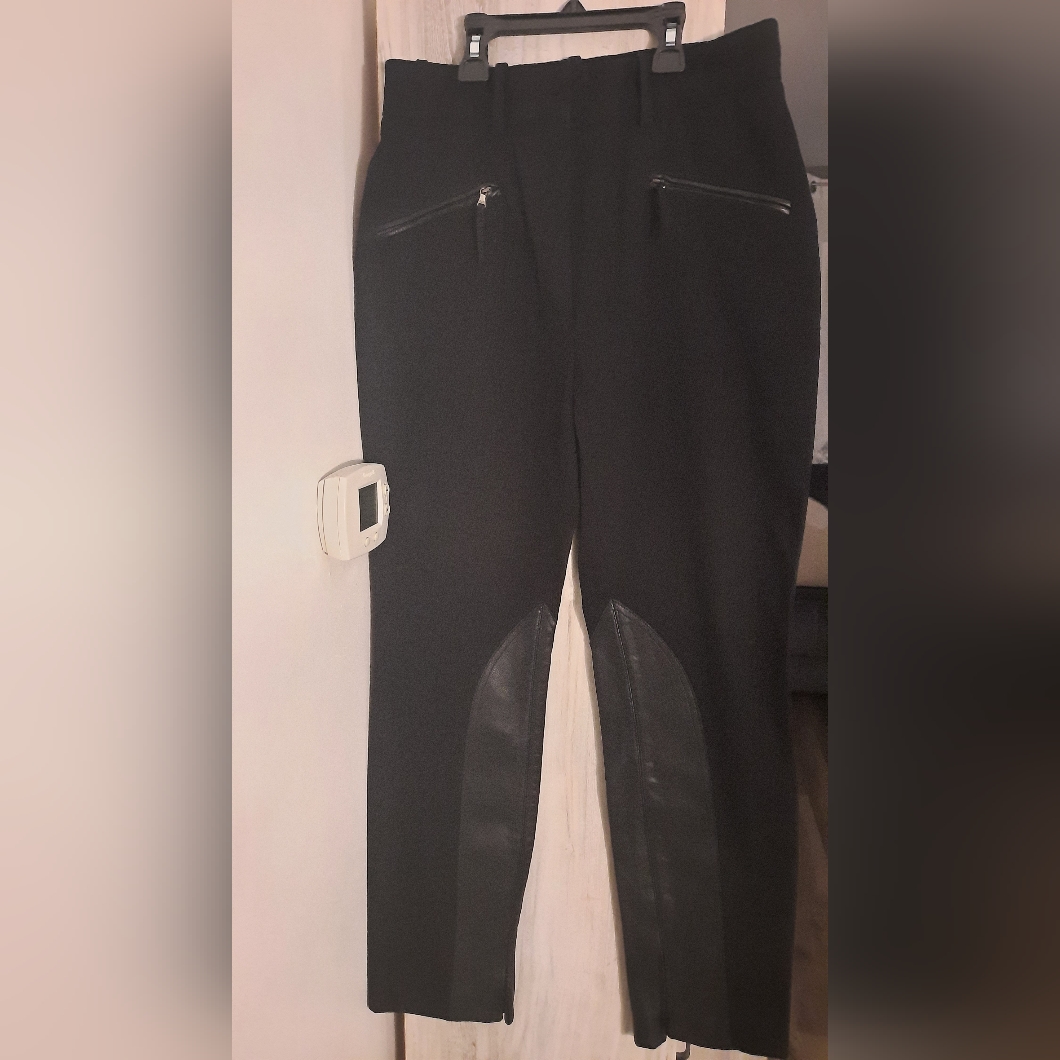 D&G Dolce & Gabbana Black Leather Trim Riding Pants Size 42, Waist 28" Hips 18"